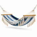 Amaca in cotone a righe blu e crema per esterni 200x150 cm
