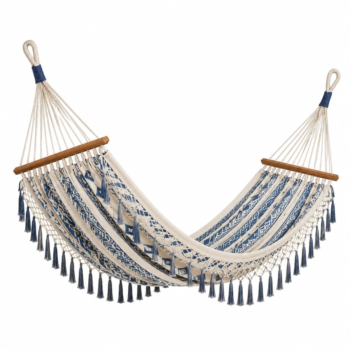 Amaca in Cotone con Frange Blu e Crema
