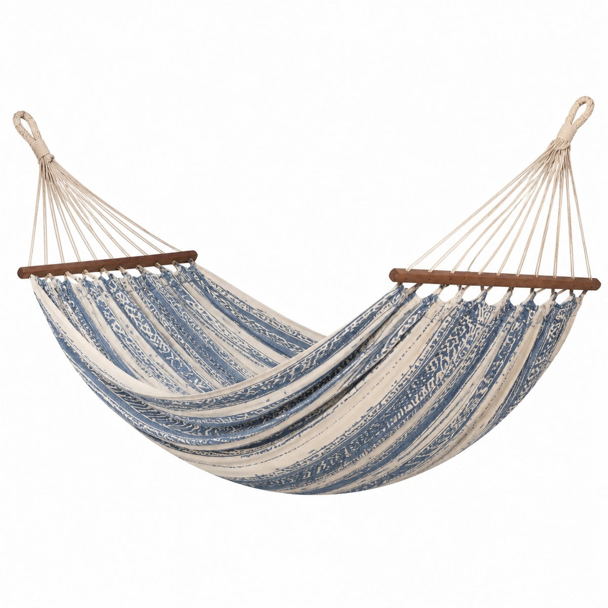 Amaca in Cotone Blu e Bianco con Supporti in Legno