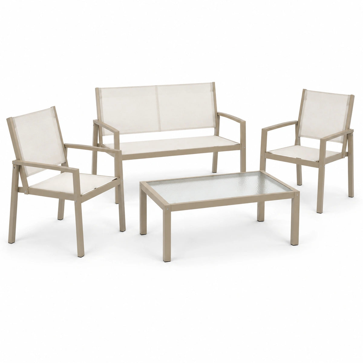 Set da giardino in metallo e poliestere color crema 4 pezzi