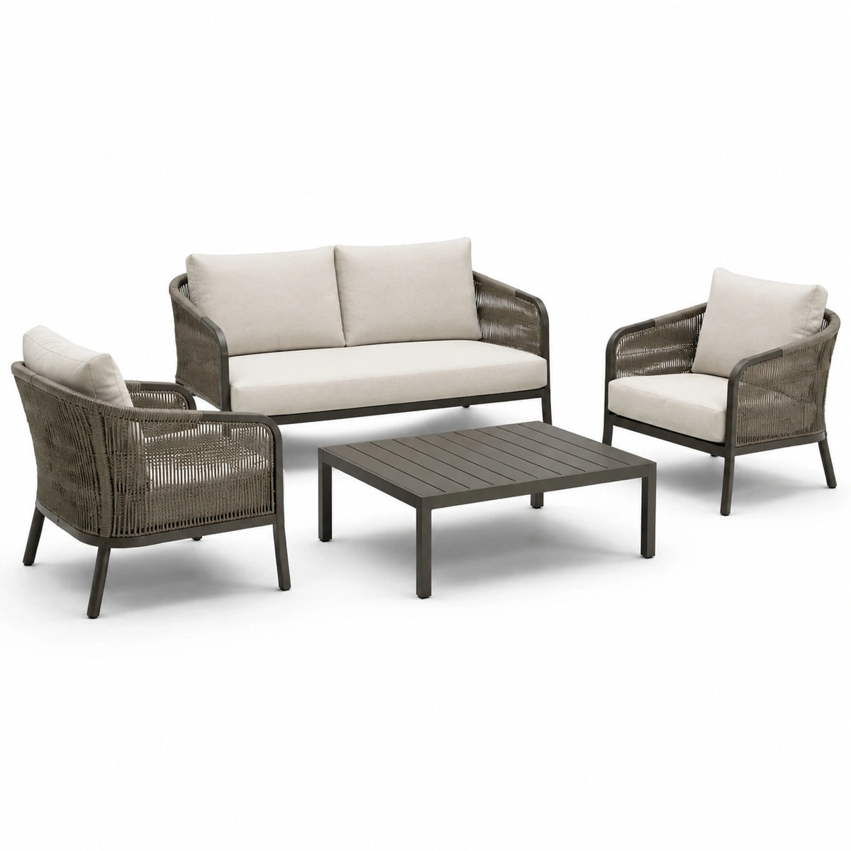 Set salotto da giardino in metallo e corda sintetica 4 pezzi