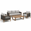 Set salotto da giardino in legno teak e tessuto grigio