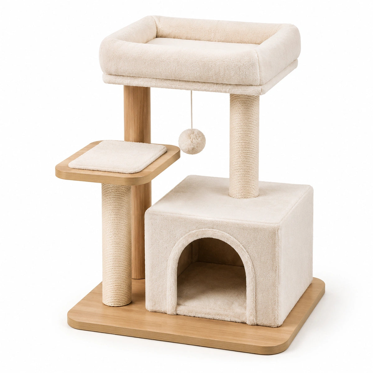 Tiragraffi in MDF e Sisal Beige con Giocattolo