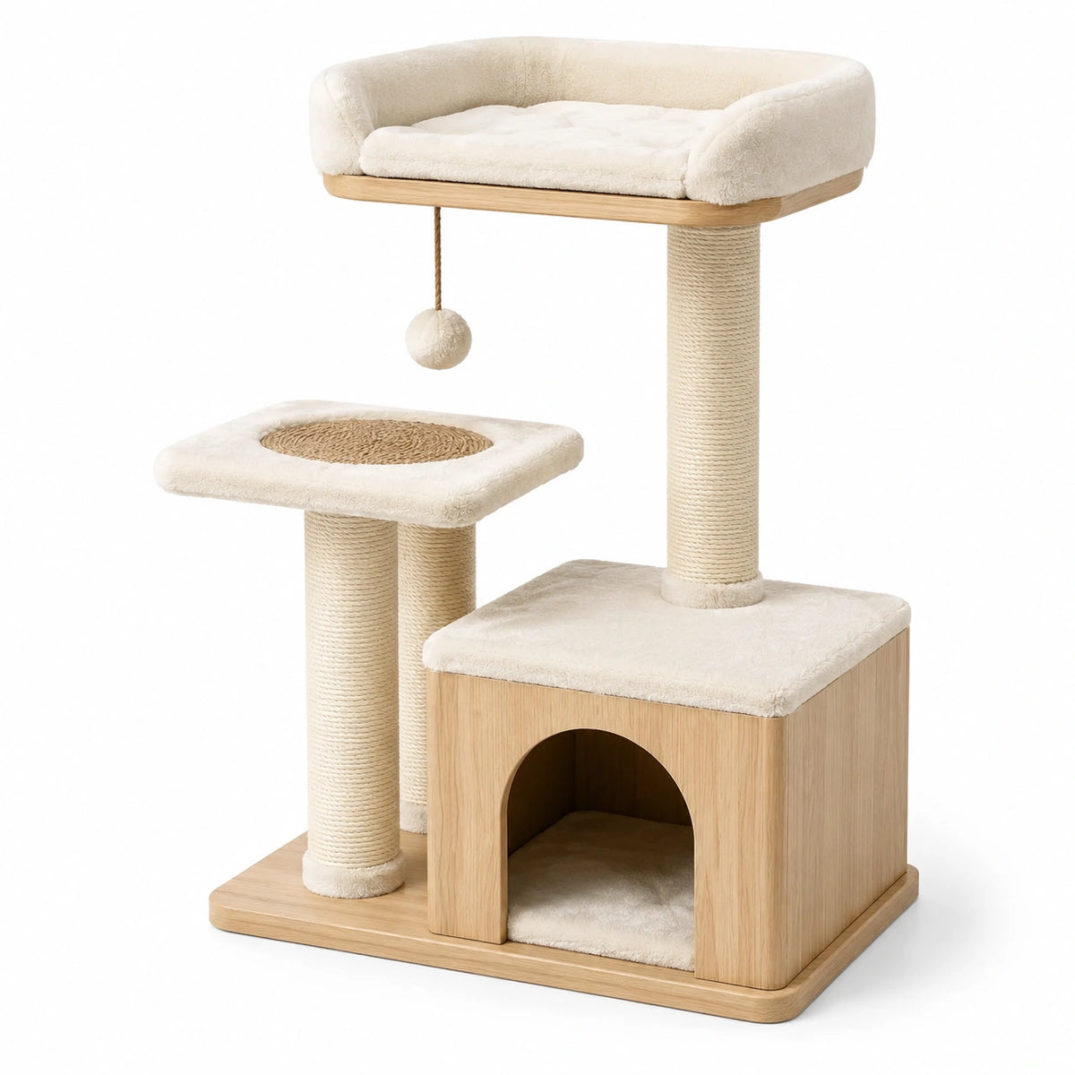 Tiragraffi in Legno e Sisal con Cuccia Beige