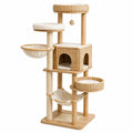 Albero Tiragraffi in Legno e Rattan con Cuscini in Cotone