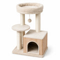 Tiragraffi in Legno MDF e Tessuto Beige per Gatti