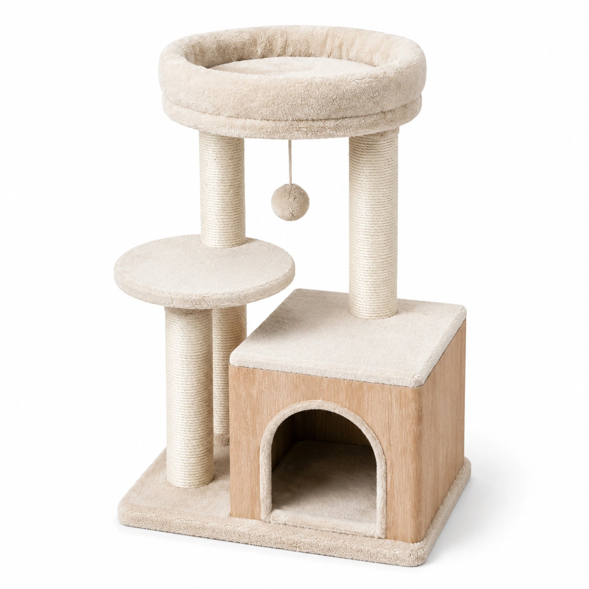 Tiragraffi in Legno MDF e Tessuto Beige per Gatti