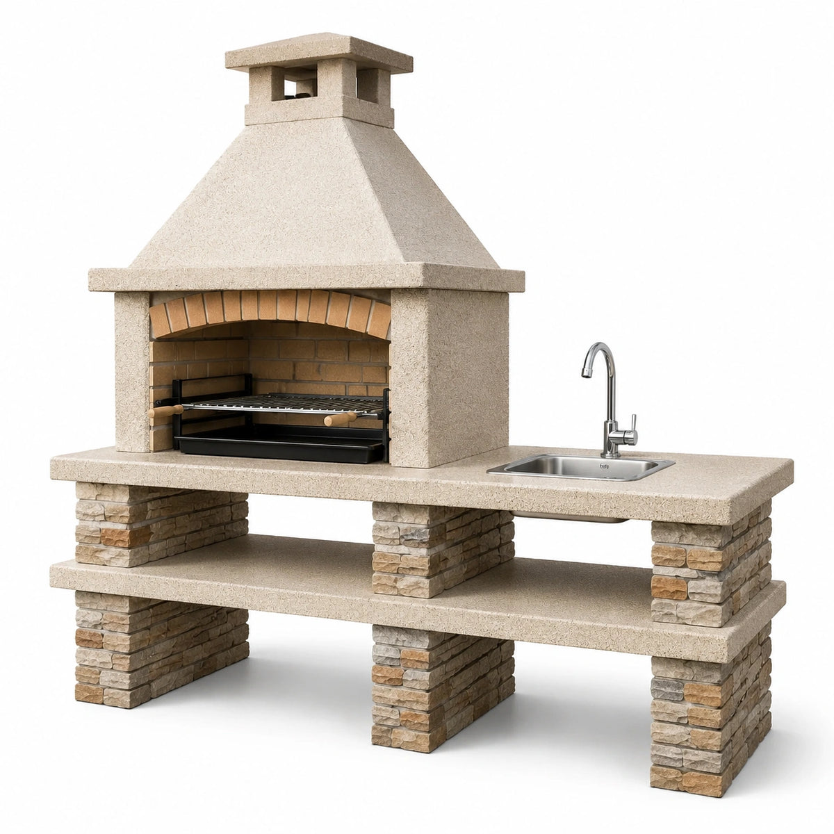Barbecue in Pietra con Forno a Legna e Lavello in Acciaio Inossidabile