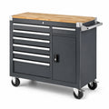 Carrello portautensili in metallo con piano in legno e 7 cassetti nero