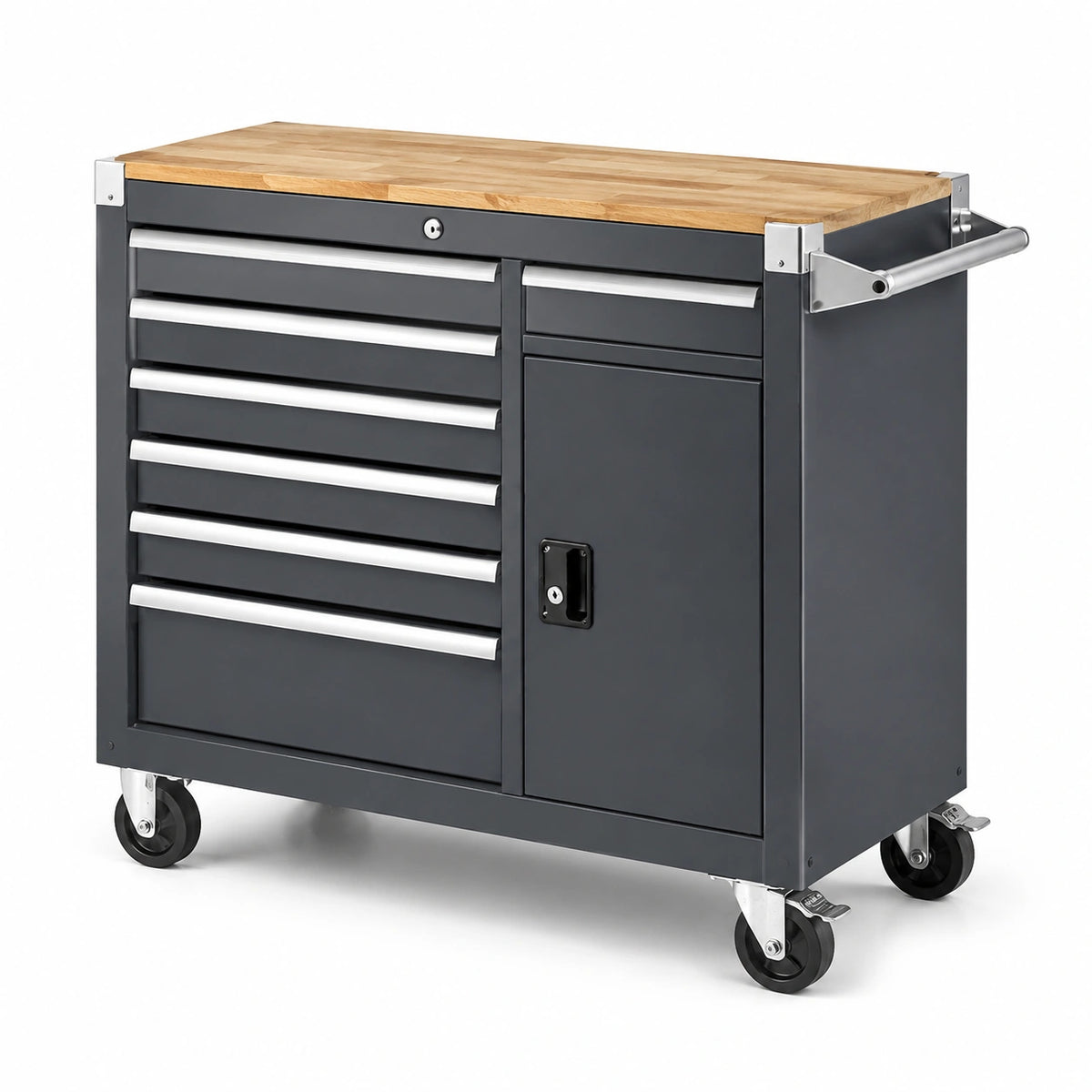 Carrello portautensili in metallo con piano in legno e 7 cassetti nero