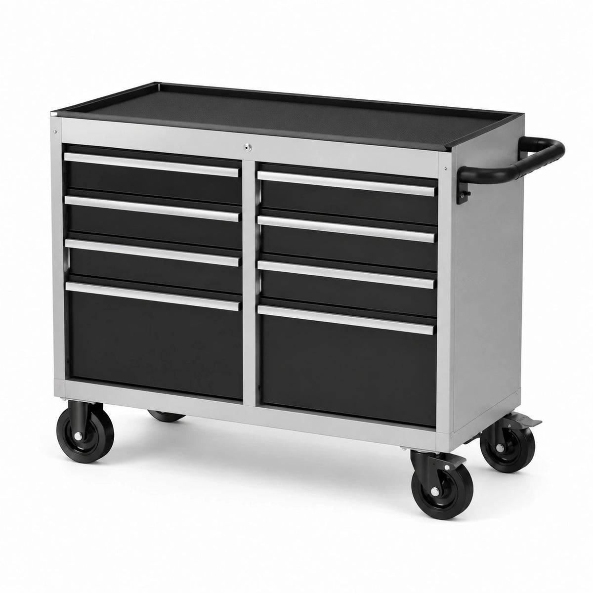 Carrello portautensili in metallo nero con 8 cassetti e ruote