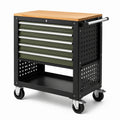 Carrello portautensili metallo con 5 cassetti verde e piano legno