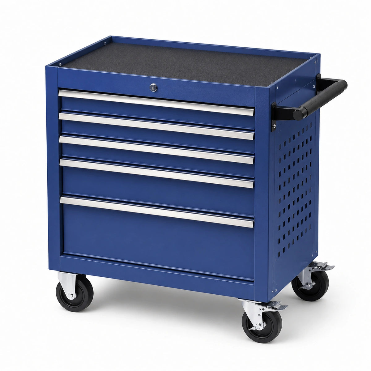 Carrello portautensili in acciaio blu con 5 cassetti e ruote girevoli