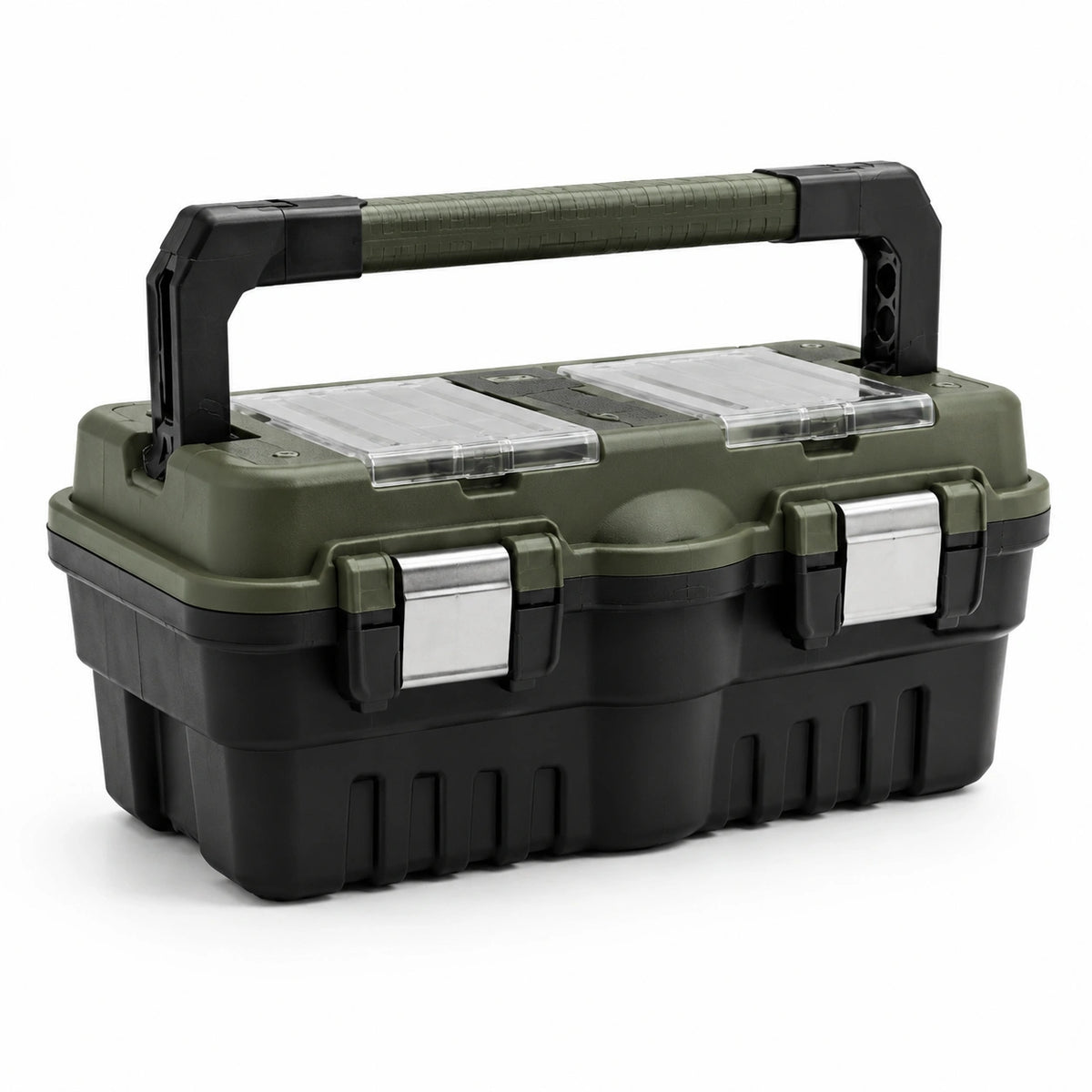 Cassetta attrezzi in plastica verde e nero con manico ergonomico 45x24x22 cm