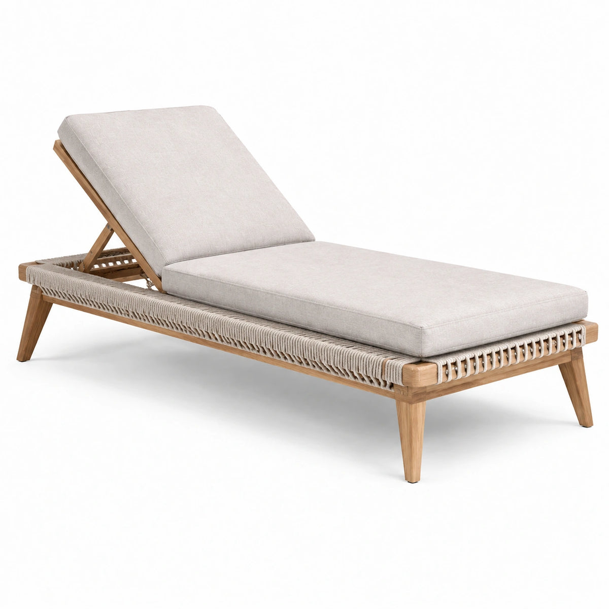 Lettino prendisole in legno teak e corda beige 200x75x35 cm