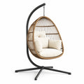 Sedia Sospesa in Vimini con Supporto in Metallo e Cuscini Beige