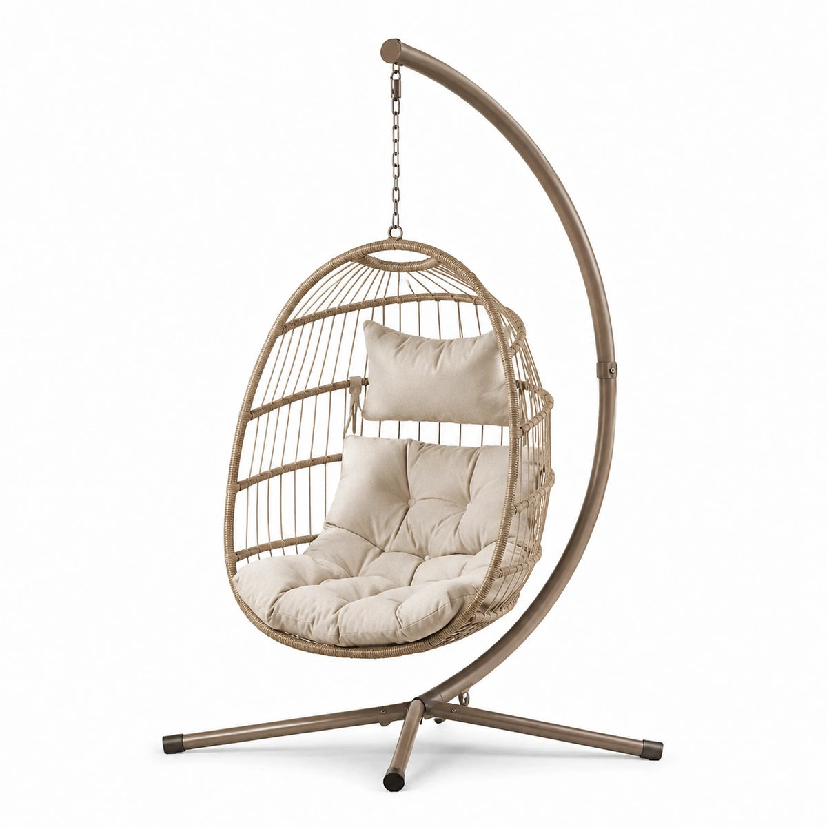Poltrona sospesa in polyrattan beige con telaio in acciaio