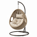 Poltrona Sospesa in Rattan Sintetico con Cuscini Beige