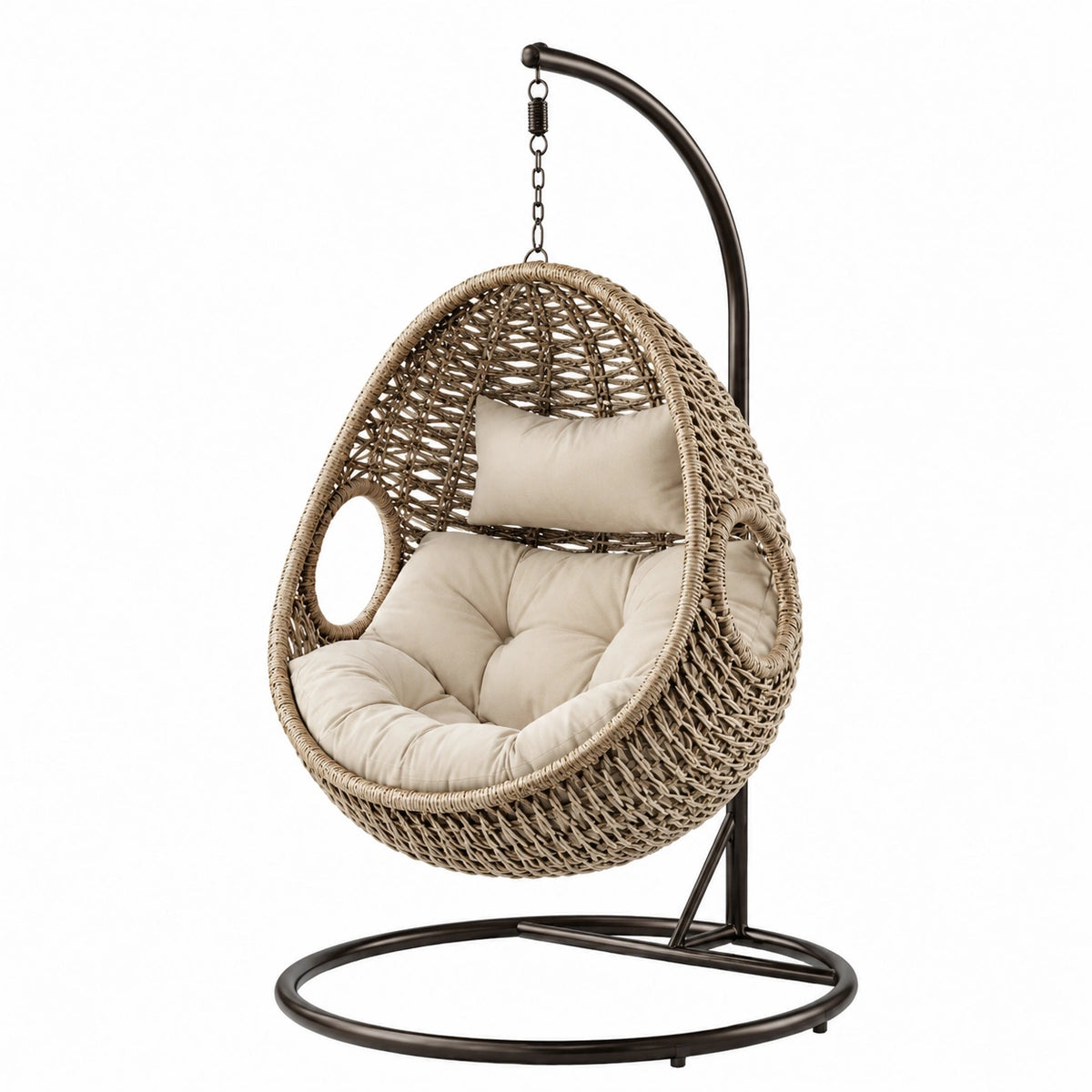 Poltrona Sospesa in Rattan Sintetico con Cuscini Beige