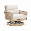 Poltrona girevole in legno con cuscini in tessuto beige