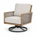 Poltrona Girevole in Legno e Metallo con Seduta in Tessuto Beige