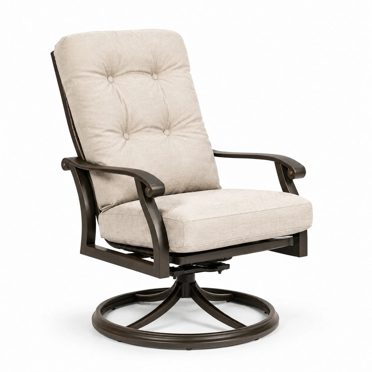 Sedia girevole per esterno in metallo e tessuto beige
