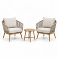 Set giardino in legno e corda con cuscini in poliestere beige